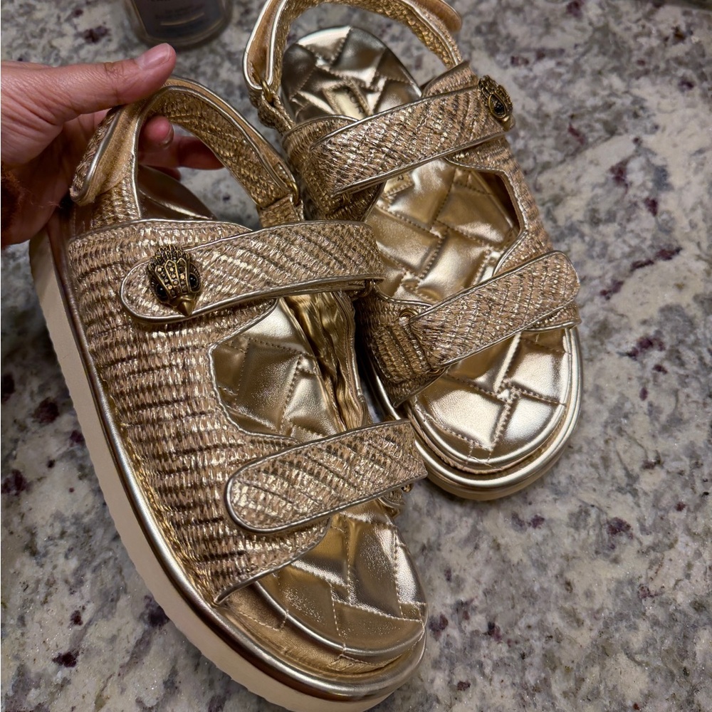 Kurt Geiger Metallic Gold Quilted Slide Sandals 38.5